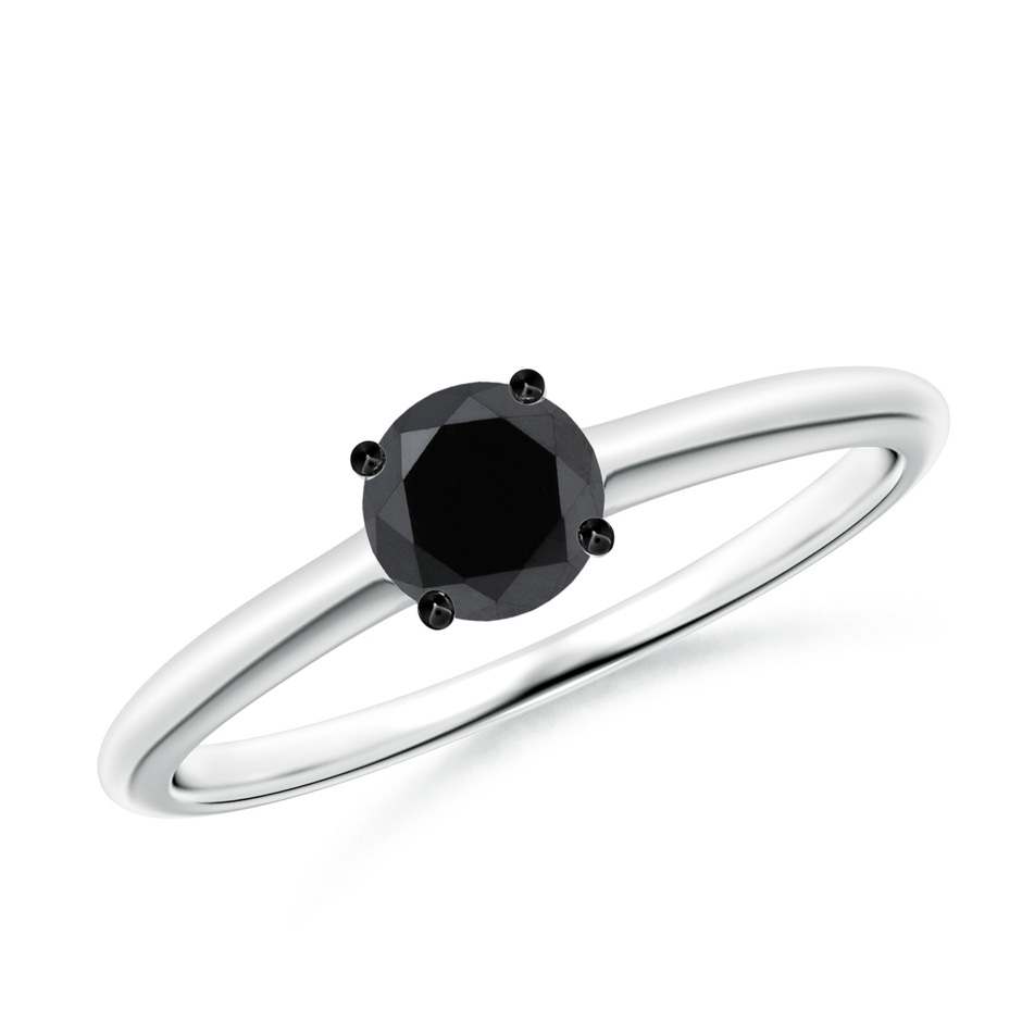 5mm AA Round Black Diamond Solitaire Engagement Ring in White Gold 