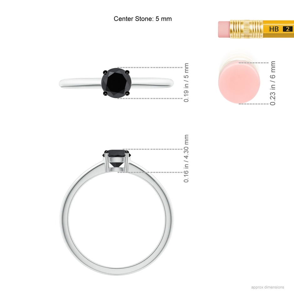 5mm AA Round Black Diamond Solitaire Engagement Ring in White Gold ruler