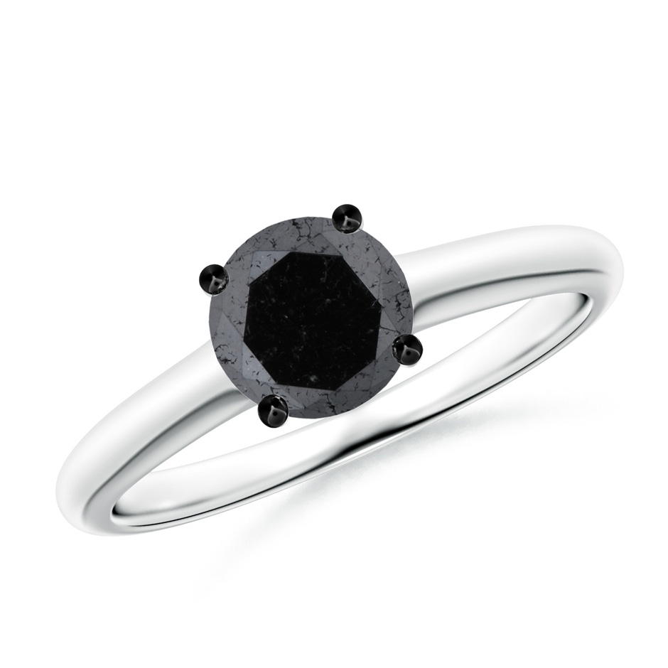 6.4mm A Round Black Diamond Solitaire Engagement Ring in White Gold 