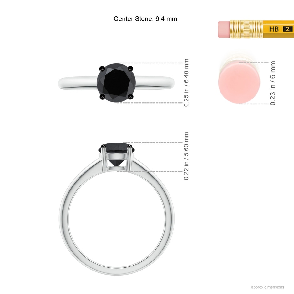 6.4mm AA Round Black Diamond Solitaire Engagement Ring in P950 Platinum ruler