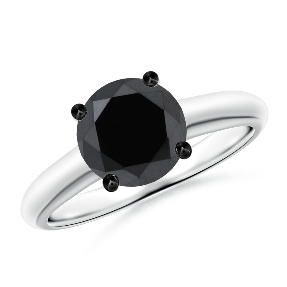 8mm AA Round Black Diamond Solitaire Engagement Ring in White Gold 