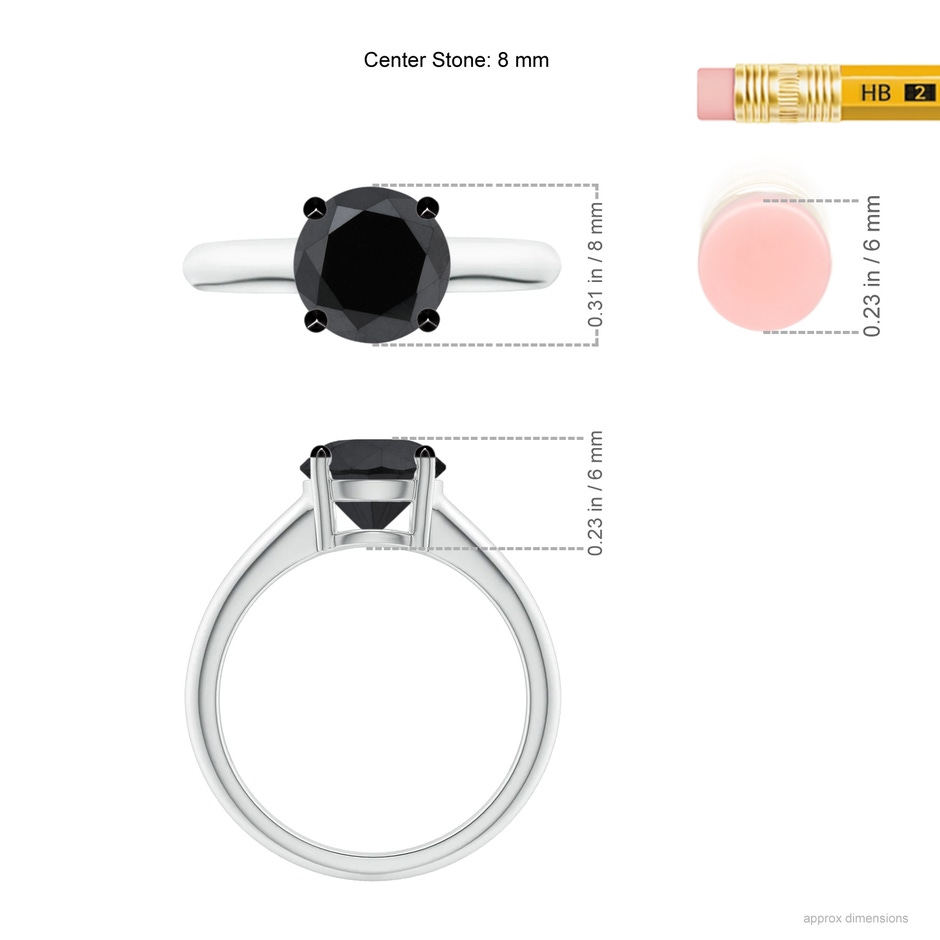 8mm AA Round Black Diamond Solitaire Engagement Ring in White Gold ruler