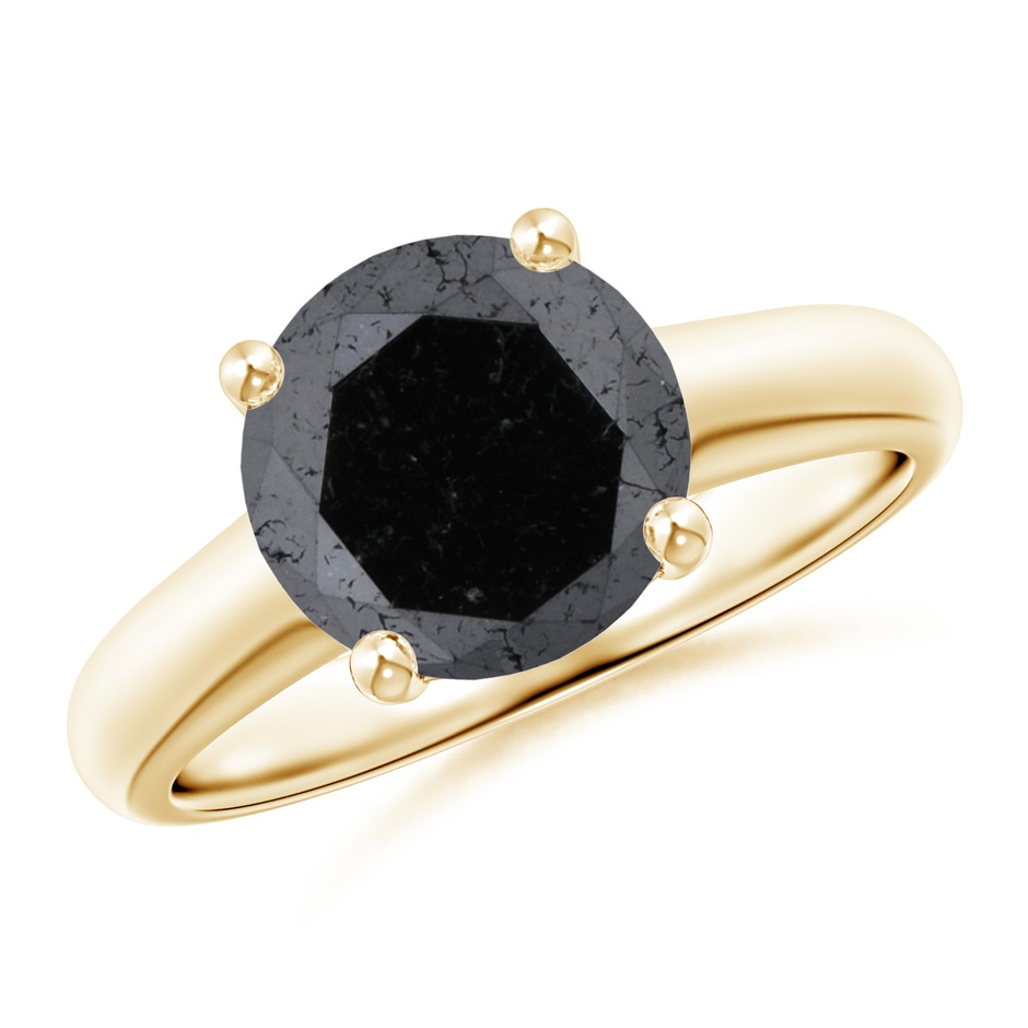 9.2mm A Round Black Diamond Solitaire Engagement Ring in Yellow Gold 