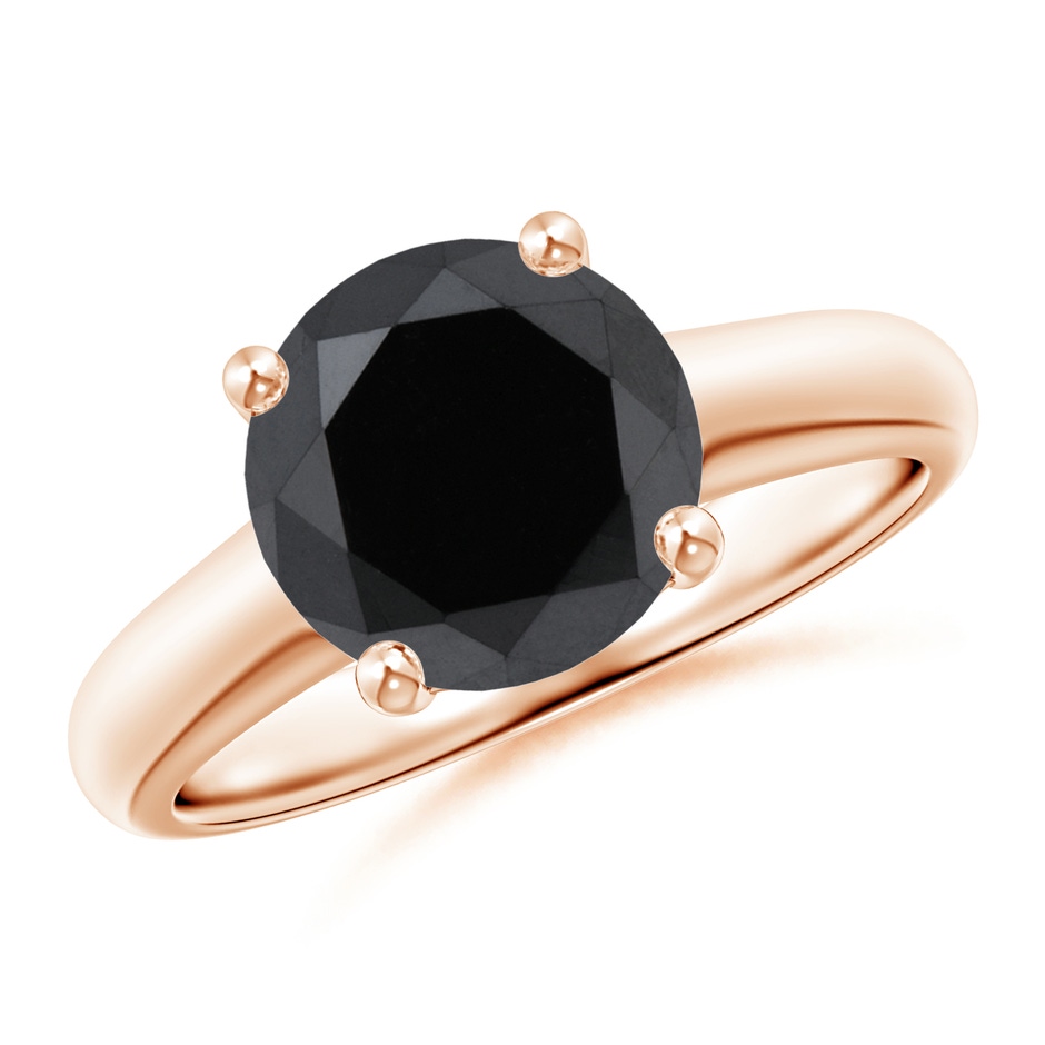 9.2mm AA Round Black Diamond Solitaire Engagement Ring in Rose Gold 