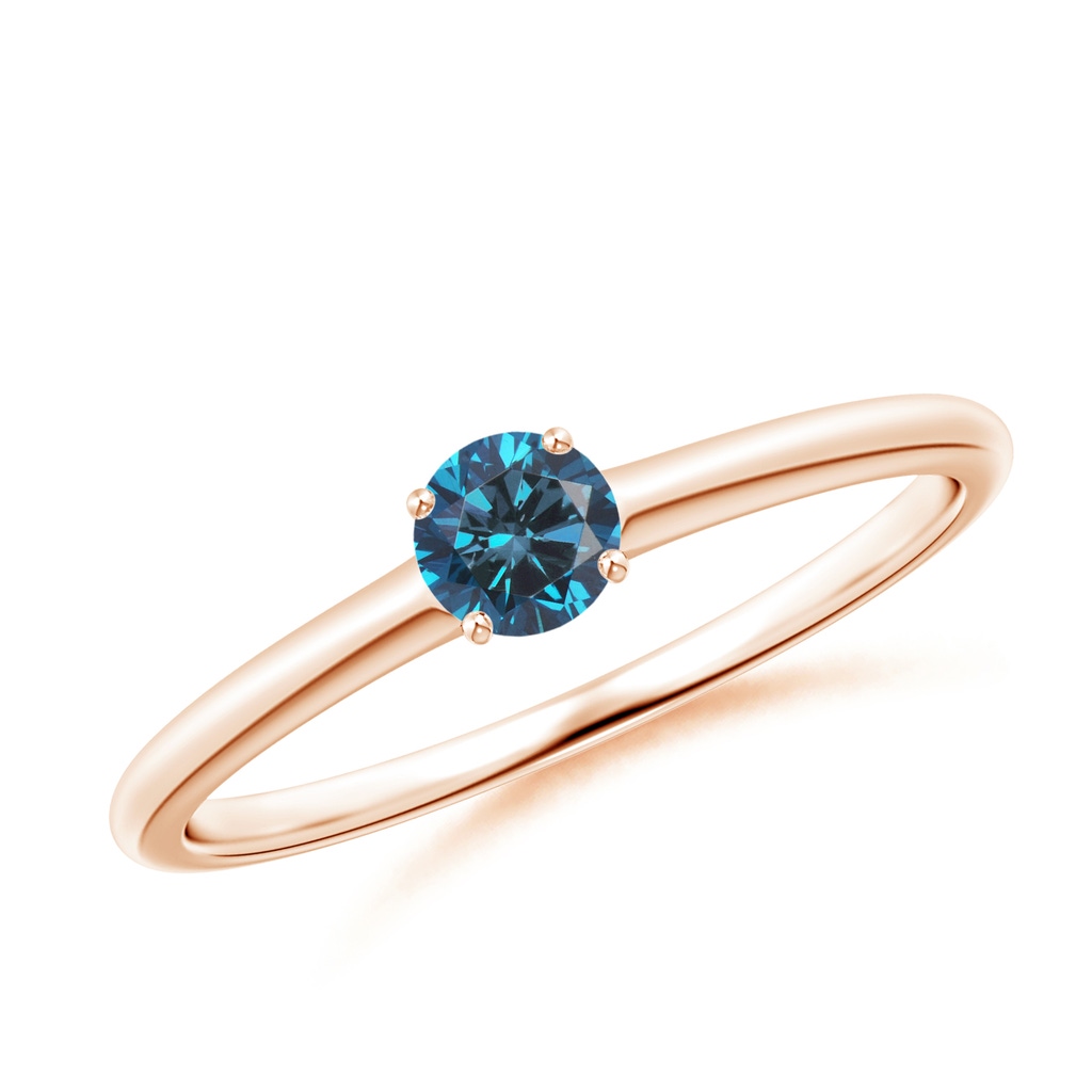4mm AAA Round Blue Diamond Solitaire Engagement Ring in Rose Gold
