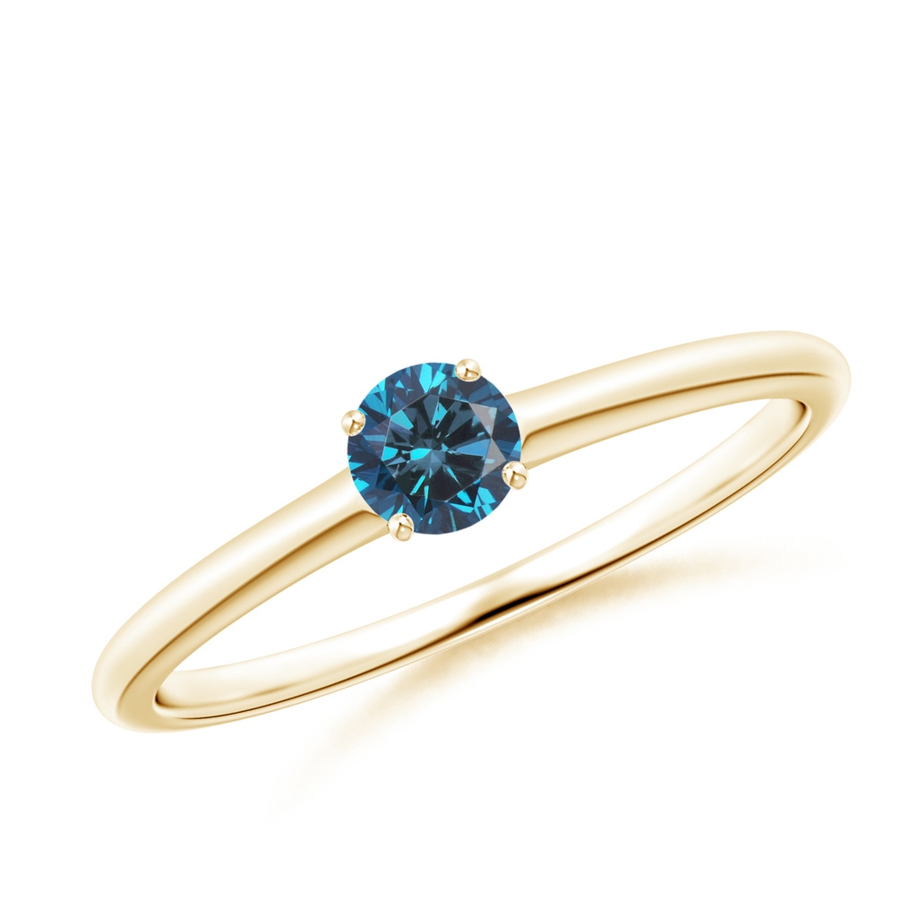 4mm AAA Round Blue Diamond Solitaire Engagement Ring in Yellow Gold