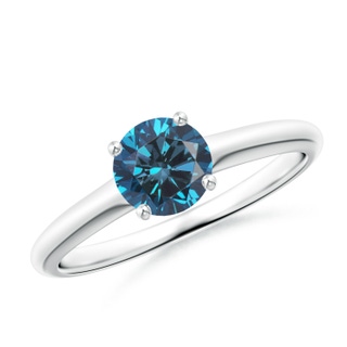 5.8mm AAA Round Blue Diamond Solitaire Engagement Ring in White Gold