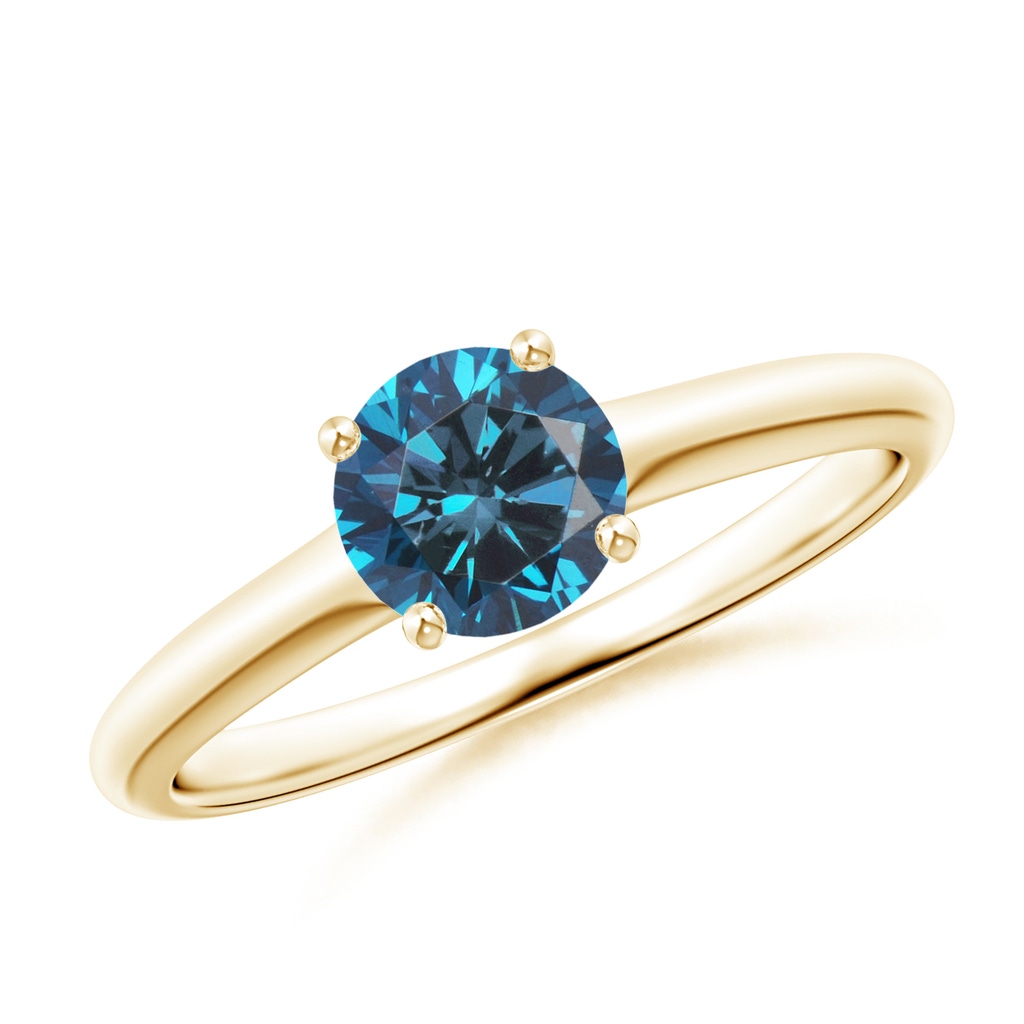 5.8mm AAA Round Blue Diamond Solitaire Engagement Ring in Yellow Gold