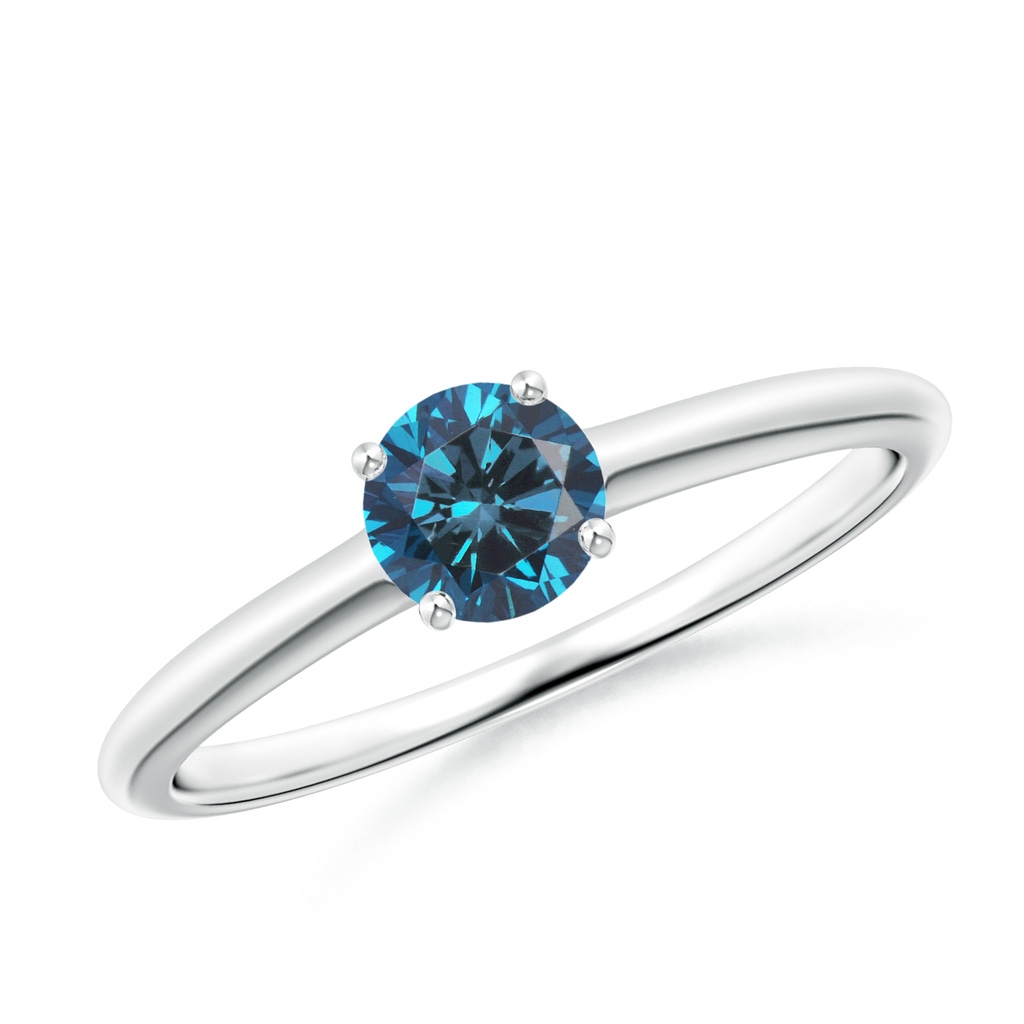 5mm AAA Round Blue Diamond Solitaire Engagement Ring in White Gold