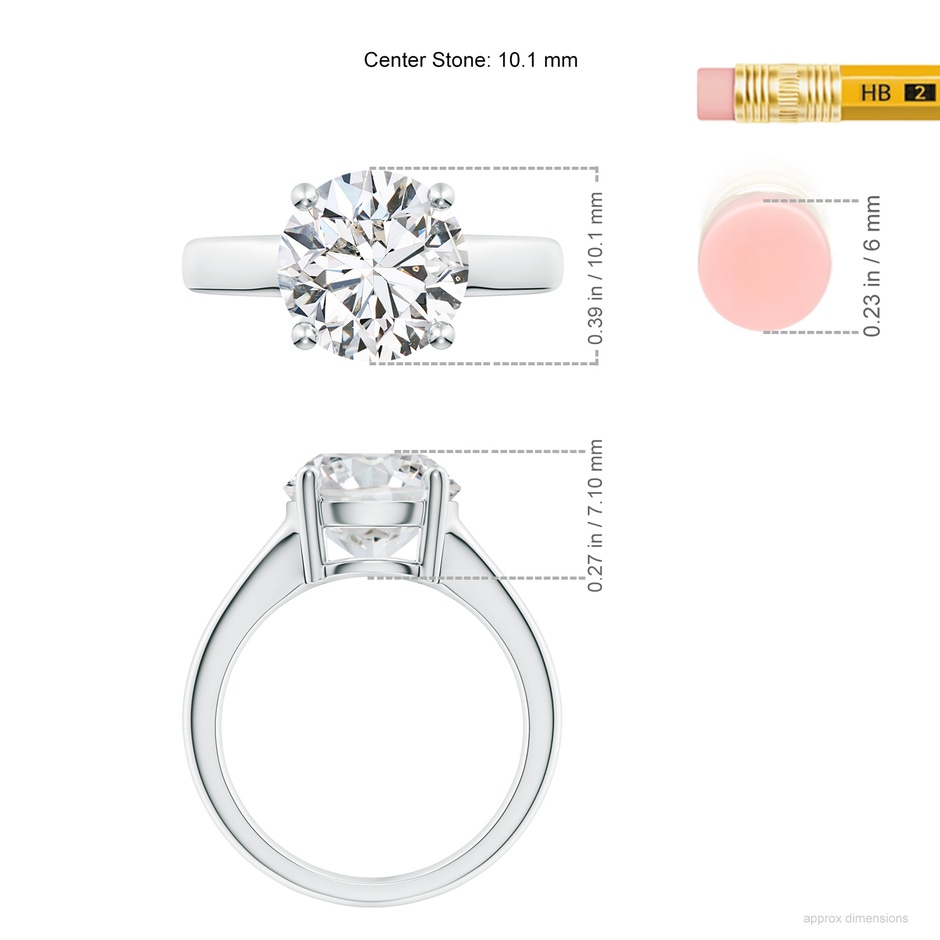 10.1mm HSI2 Round Diamond Solitaire Engagement Ring in P950 Platinum ruler