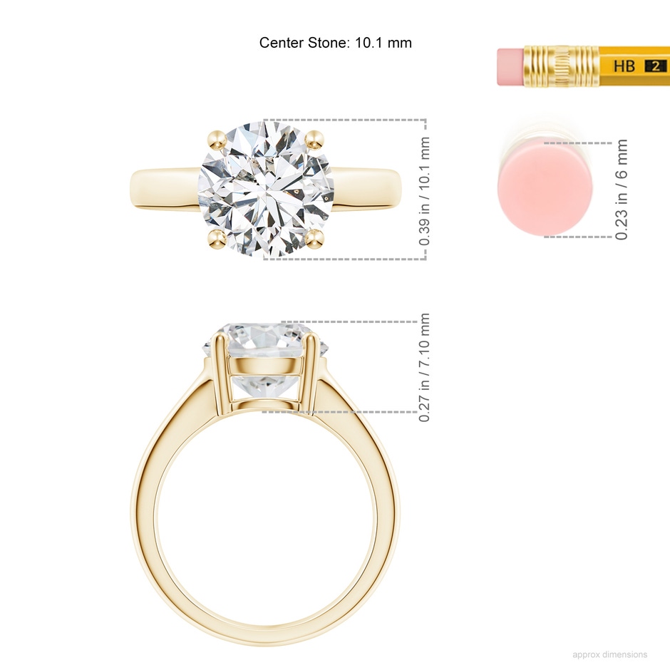 10.1mm HSI2 Round Diamond Solitaire Engagement Ring in Yellow Gold ruler