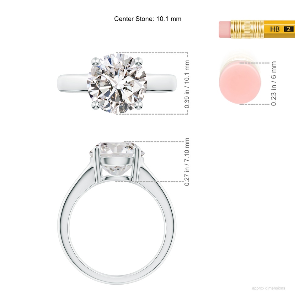 10.1mm IJI1I2 Round Diamond Solitaire Engagement Ring in P950 Platinum ruler
