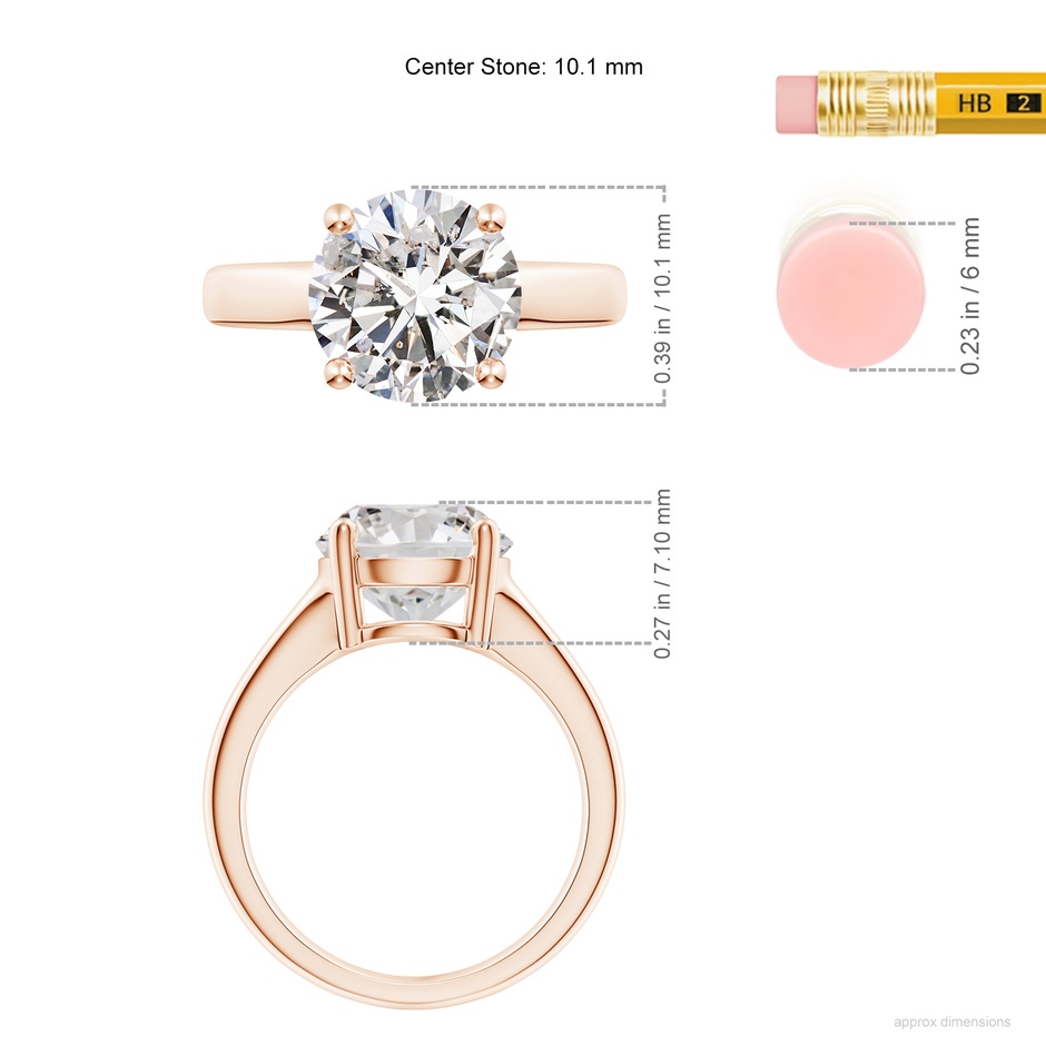 10.1mm IJI1I2 Round Diamond Solitaire Engagement Ring in Rose Gold ruler