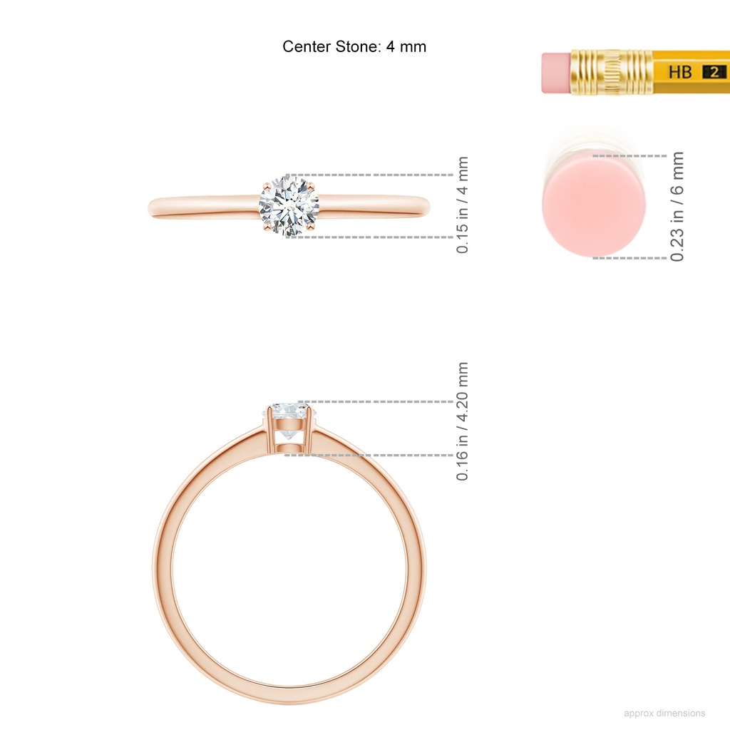 4mm GVS2 Round Diamond Solitaire Engagement Ring in 9K Rose Gold ruler