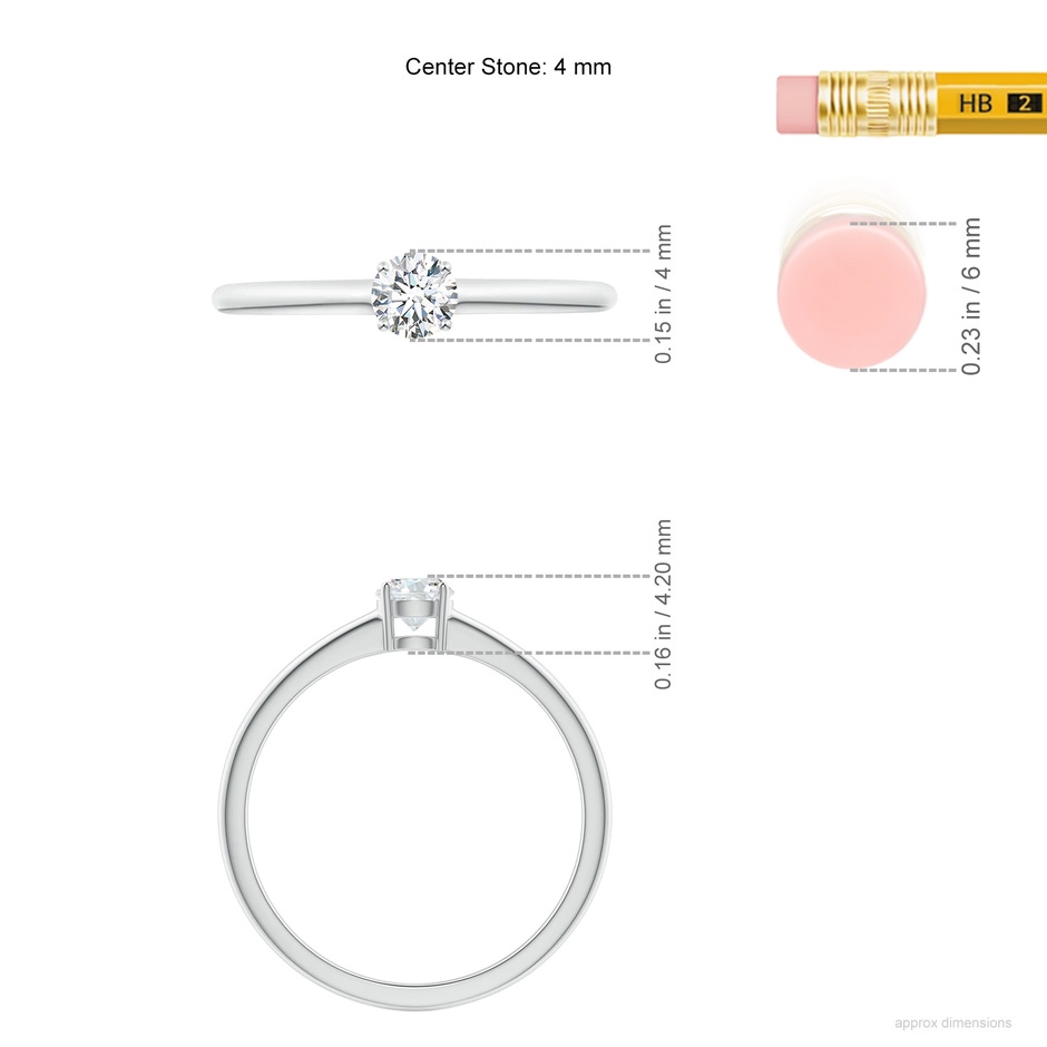 4mm GVS2 Round Diamond Solitaire Engagement Ring in White Gold ruler
