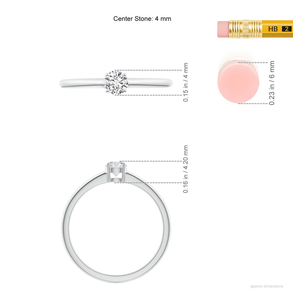 4mm HSI2 Round Diamond Solitaire Engagement Ring in White Gold ruler