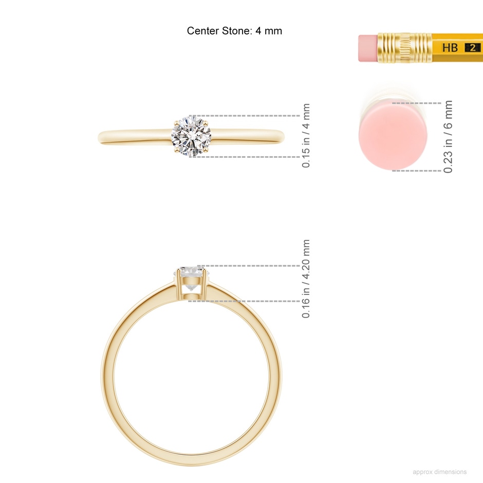 4mm IJI1I2 Round Diamond Solitaire Engagement Ring in Yellow Gold ruler