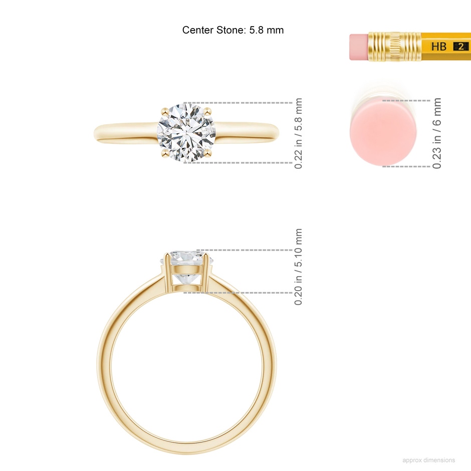 5.8mm HSI2 Round Diamond Solitaire Engagement Ring in Yellow Gold ruler
