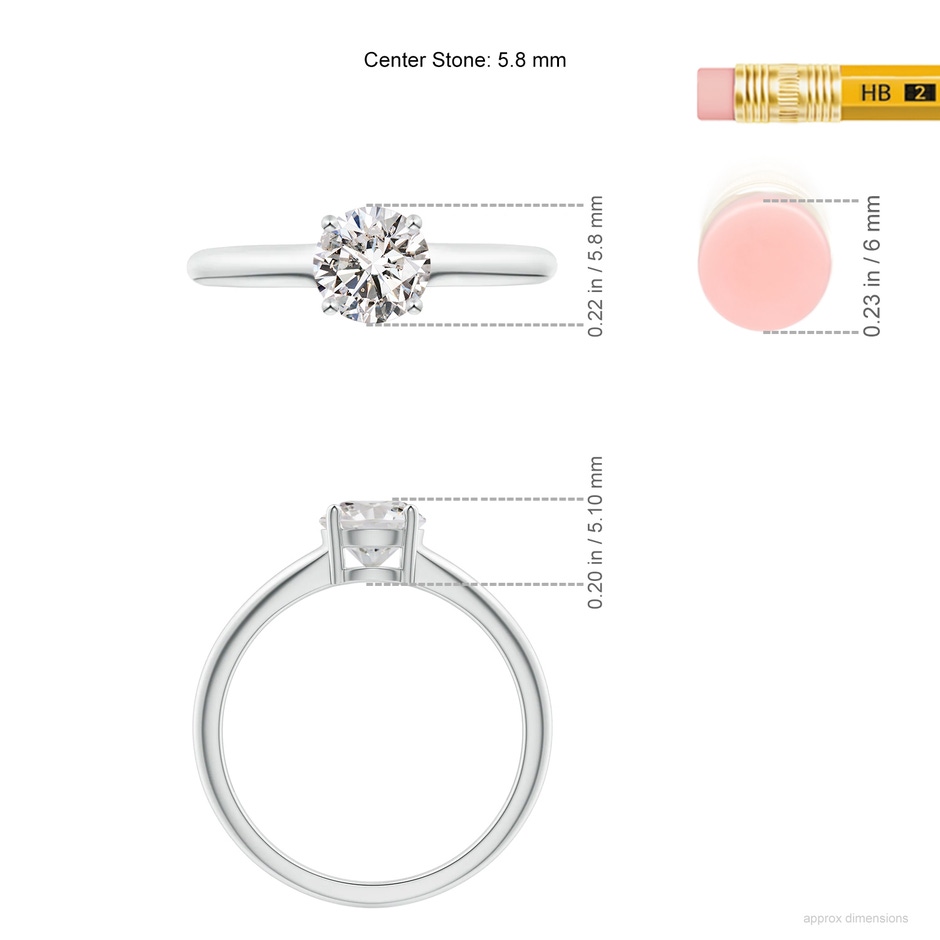 5.8mm IJI1I2 Round Diamond Solitaire Engagement Ring in S999 Silver ruler