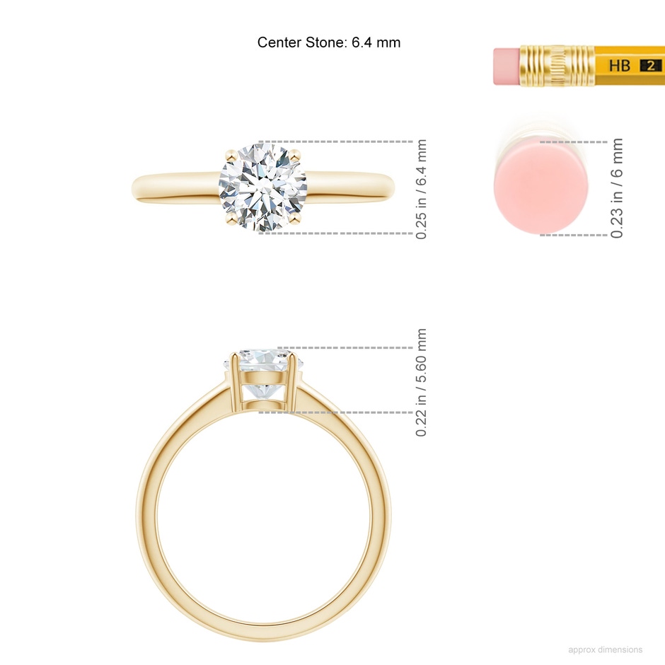 6.4mm GVS2 Round Diamond Solitaire Engagement Ring in Yellow Gold ruler