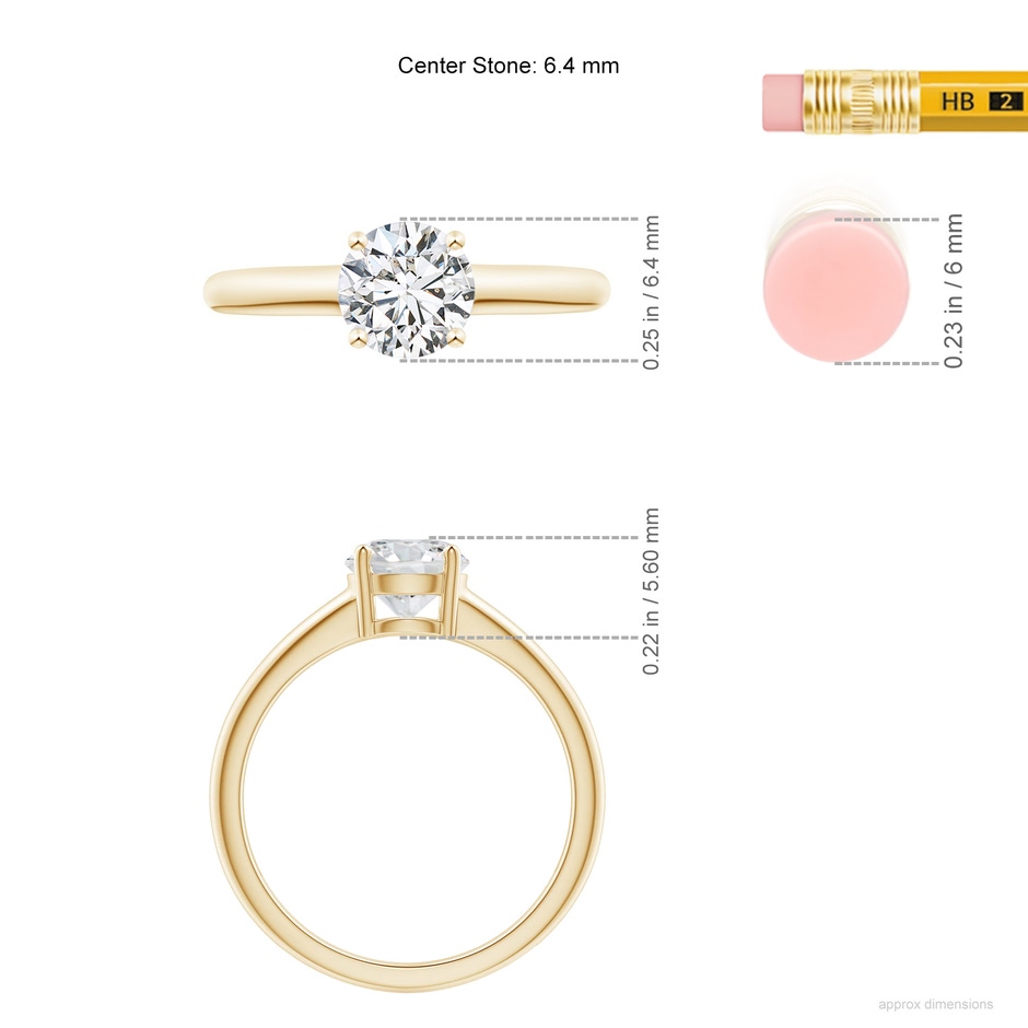 6.4mm HSI2 Round Diamond Solitaire Engagement Ring in Yellow Gold ruler