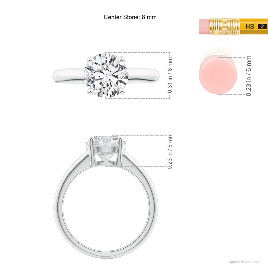 8mm HSI2 Round Diamond Solitaire Engagement Ring in White Gold ruler