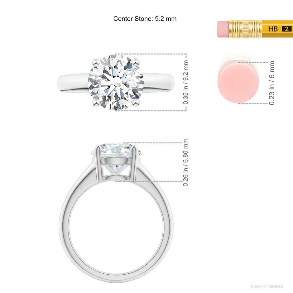 9.2mm GVS2 Round Diamond Solitaire Engagement Ring in S999 Silver ruler