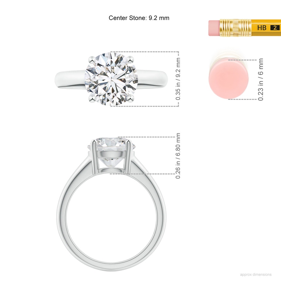 9.2mm HSI2 Round Diamond Solitaire Engagement Ring in P950 Platinum ruler
