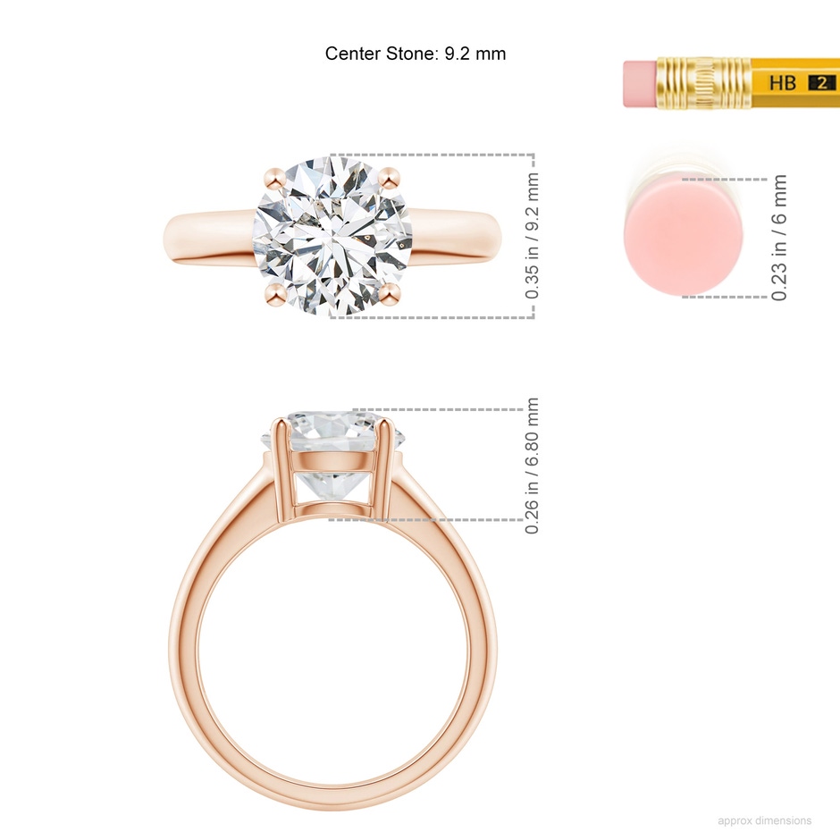9.2mm HSI2 Round Diamond Solitaire Engagement Ring in Rose Gold ruler