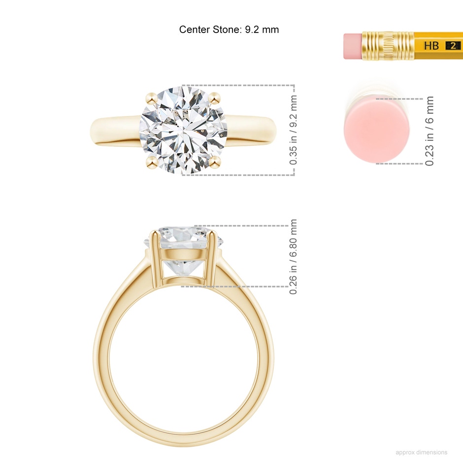 9.2mm HSI2 Round Diamond Solitaire Engagement Ring in Yellow Gold ruler