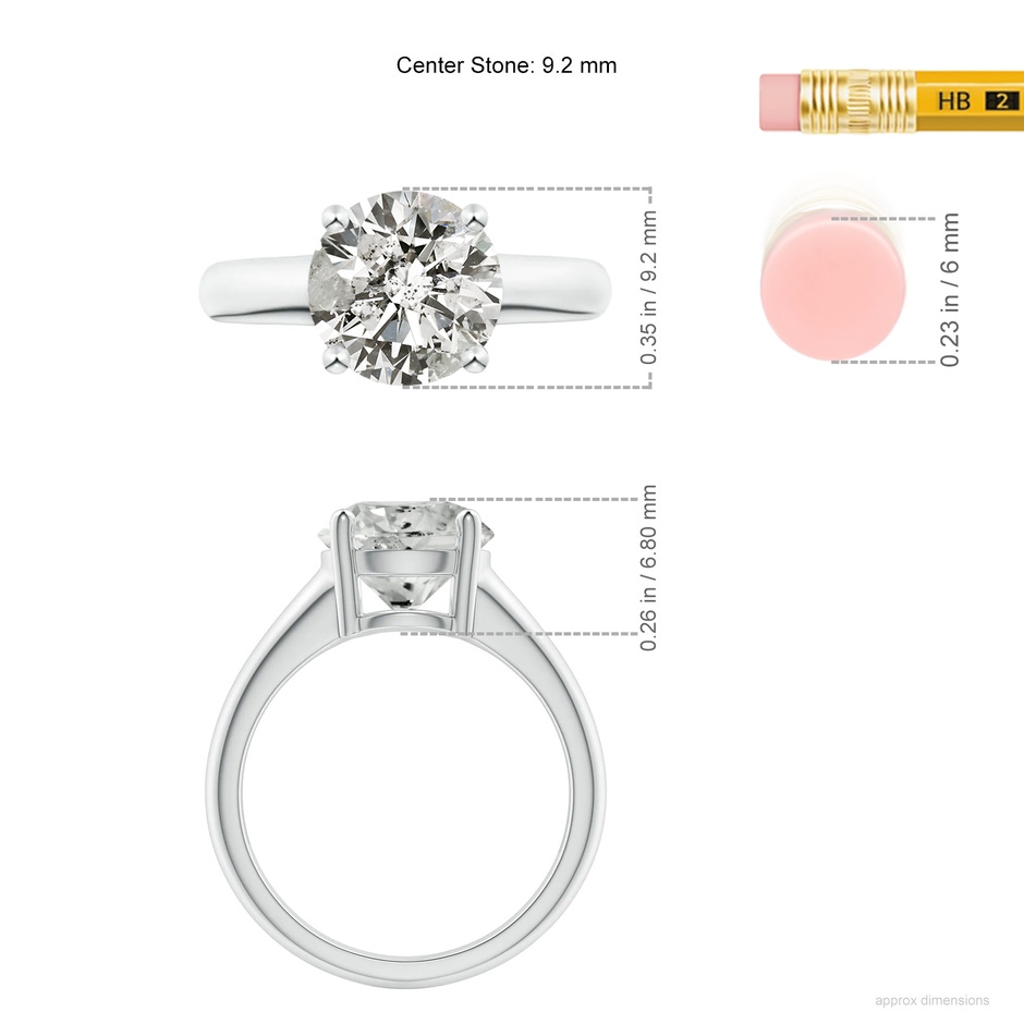 9.2mm KI3 Round Diamond Solitaire Engagement Ring in White Gold ruler