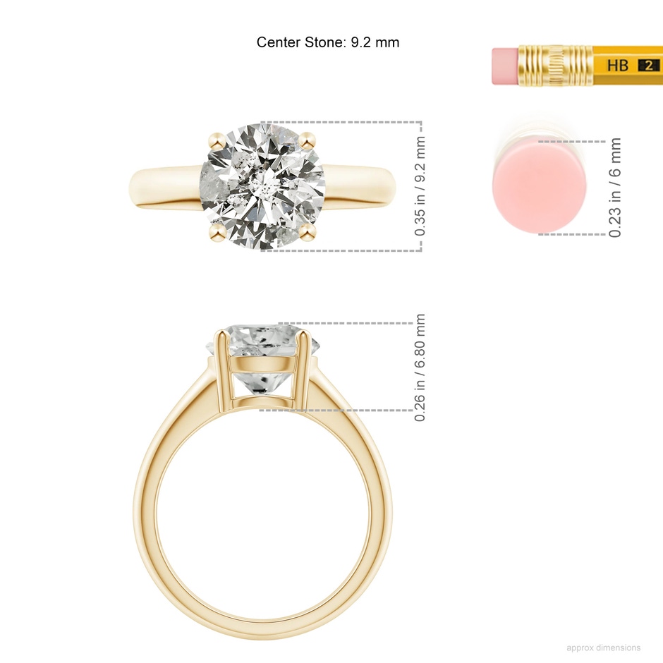 9.2mm KI3 Round Diamond Solitaire Engagement Ring in Yellow Gold ruler