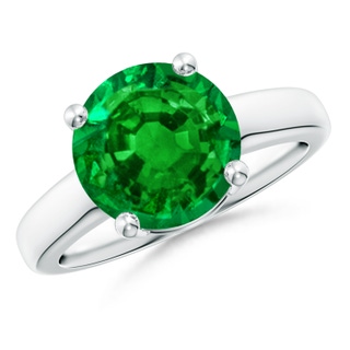 10mm AAAA Round Emerald Solitaire Engagement Ring in P950 Platinum