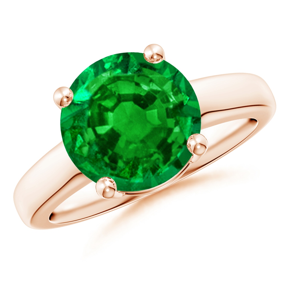 10mm AAAA Round Emerald Solitaire Engagement Ring in Rose Gold