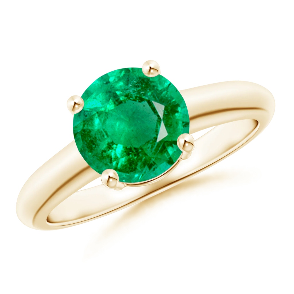 8mm AAA Round Emerald Solitaire Engagement Ring in Yellow Gold