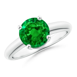 8mm AAAA Round Emerald Solitaire Engagement Ring in P950 Platinum