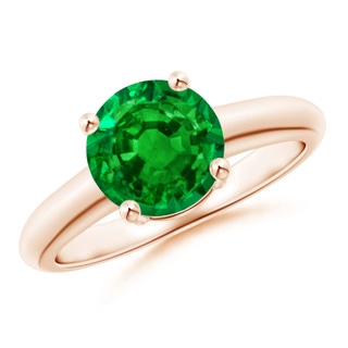 8mm AAAA Round Emerald Solitaire Engagement Ring in Rose Gold