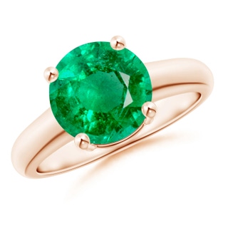 9mm AAA Round Emerald Solitaire Engagement Ring in Rose Gold