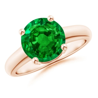 9mm AAAA Round Emerald Solitaire Engagement Ring in Rose Gold