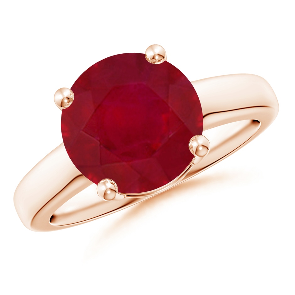 10mm AA Round Ruby Solitaire Engagement Ring in Rose Gold 