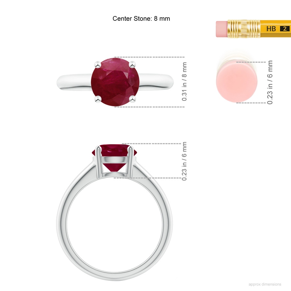 8mm A Round Ruby Solitaire Engagement Ring in P950 Platinum ruler