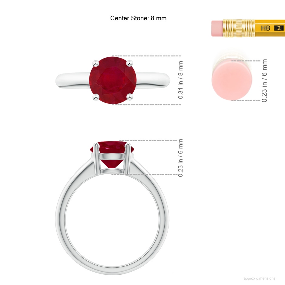8mm AA Round Ruby Solitaire Engagement Ring in P950 Platinum ruler