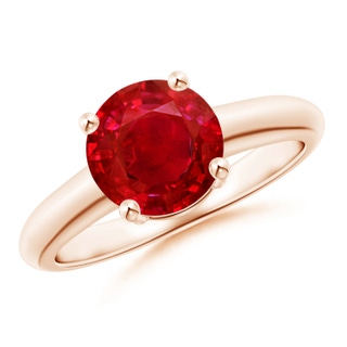 8mm AAA Round Ruby Solitaire Engagement Ring in Rose Gold