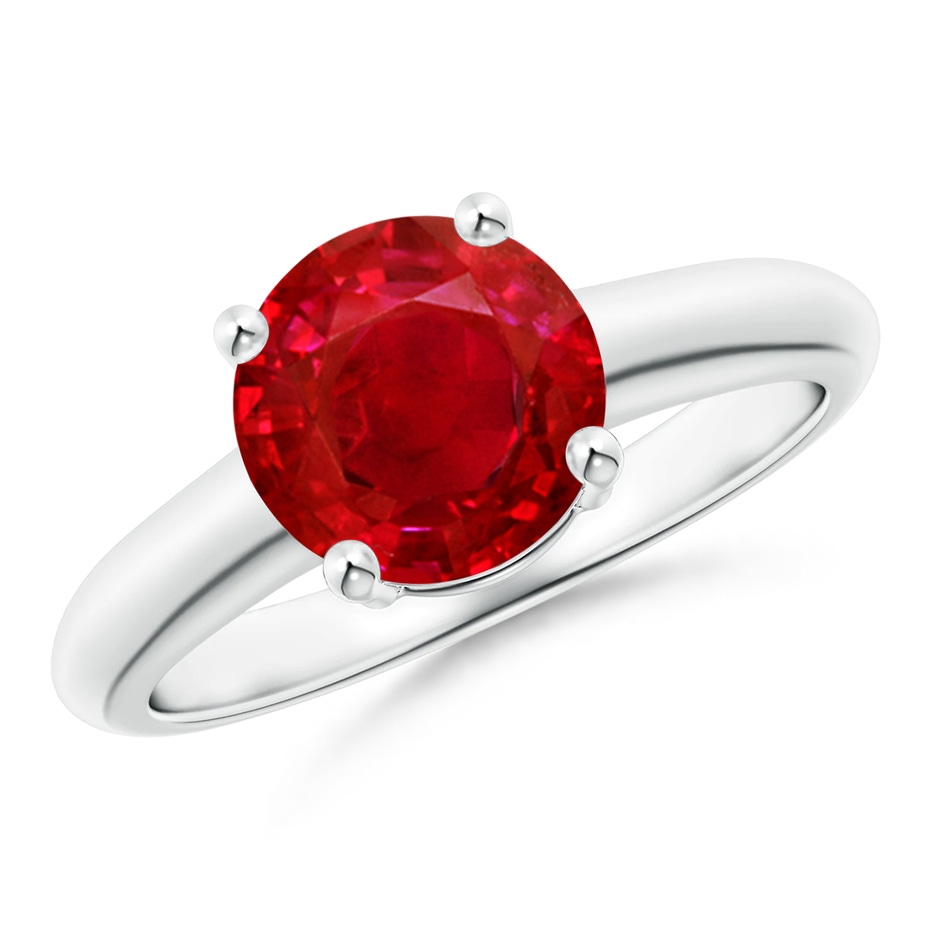 8mm AAA Round Ruby Solitaire Engagement Ring in White Gold 