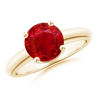 8mm AAA Round Ruby Solitaire Engagement Ring in Yellow Gold
