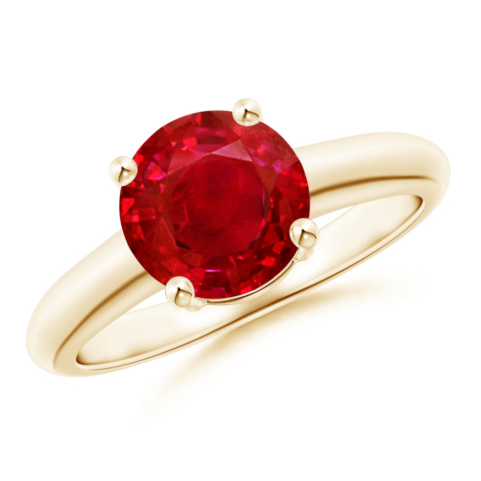 8mm AAA Round Ruby Solitaire Engagement Ring in Yellow Gold 