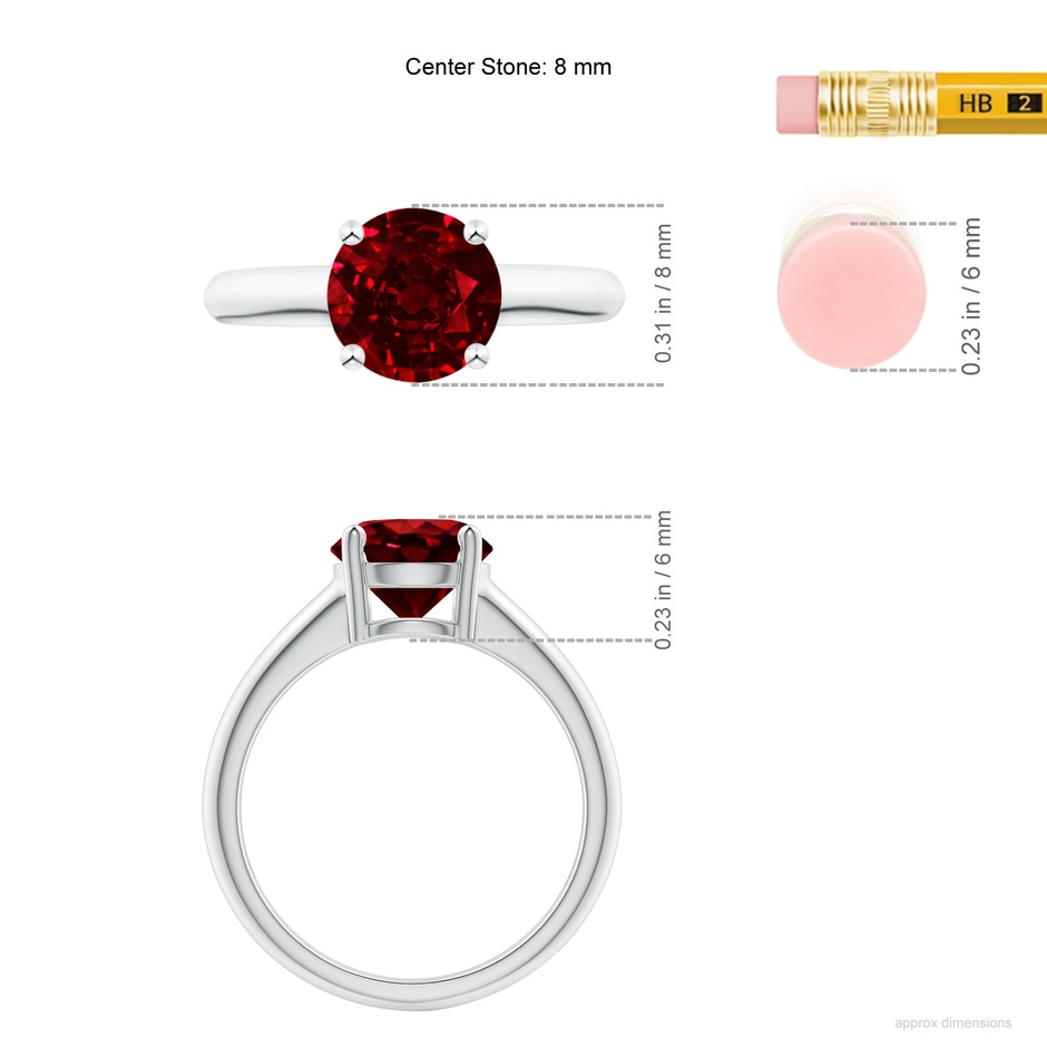 8mm AAAA Round Ruby Solitaire Engagement Ring in P950 Platinum ruler