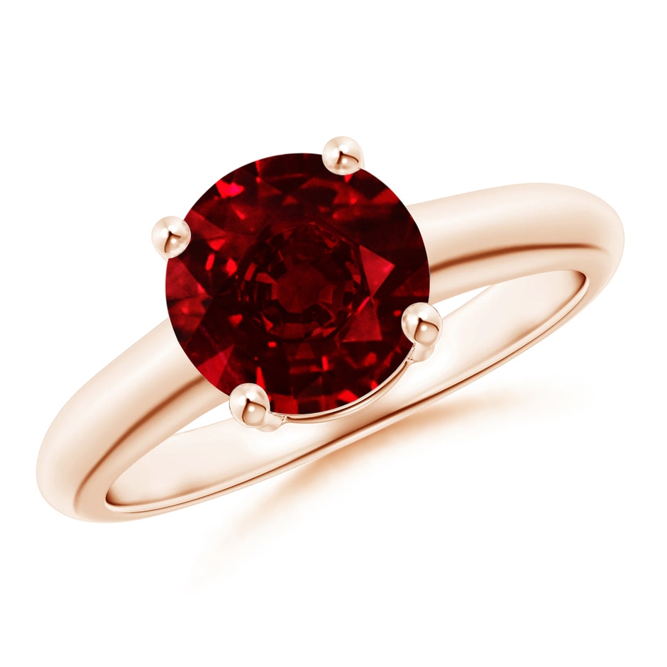 8mm AAAA Round Ruby Solitaire Engagement Ring in Rose Gold 