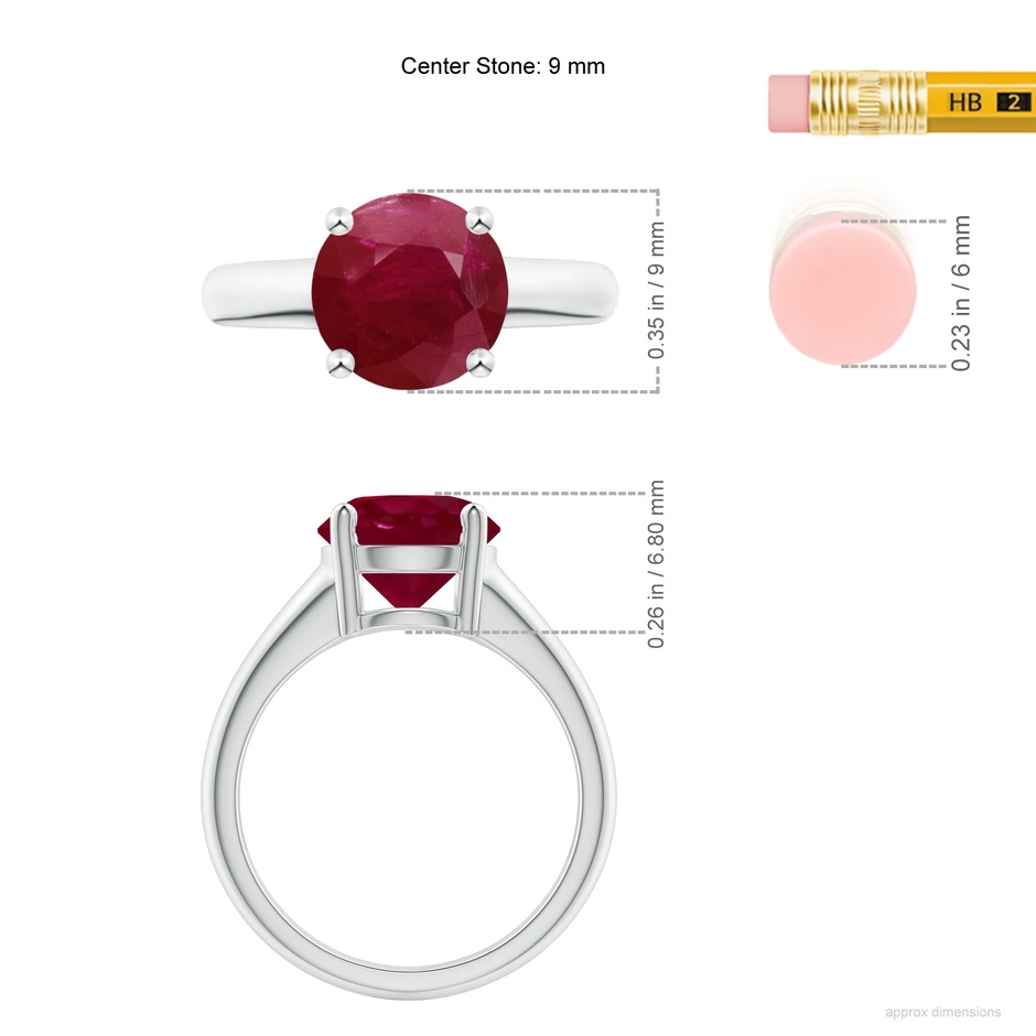9mm A Round Ruby Solitaire Engagement Ring in P950 Platinum ruler