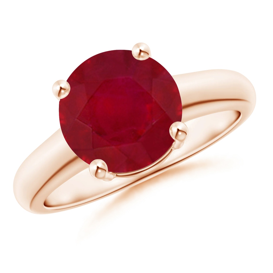 9mm AA Round Ruby Solitaire Engagement Ring in Rose Gold 